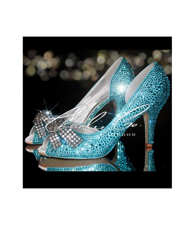 35 Tiffany Blue Diamond Bow Crystal Cut Away Heels 