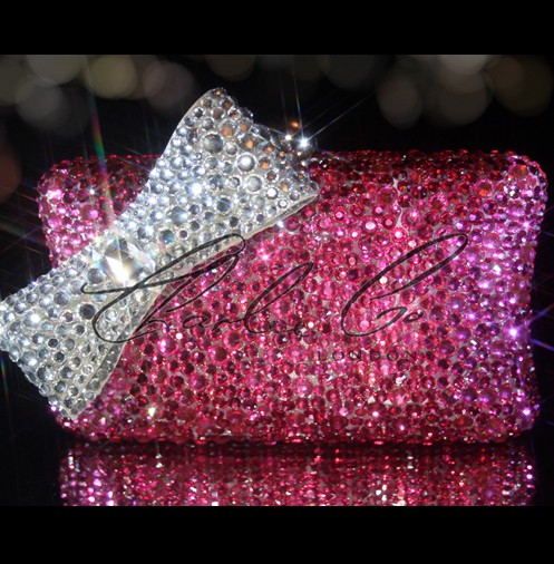 Pink Heart Crystal Evening Bag Clutch Purse with Swarovski Crystals